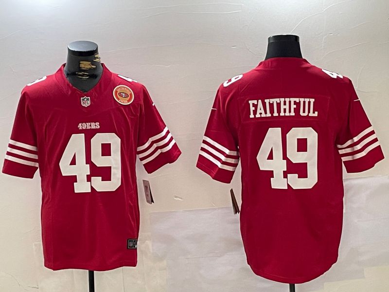 Men San Francisco 49ers #49 Faithful Red Three generations 2024 Nike Vapor Limited NFL Jersey style 8